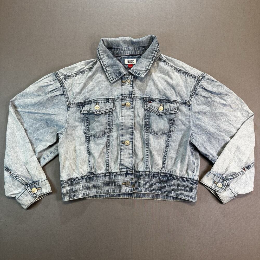 Tommy Jeans Women’s Denim Jacket Light Wash Cropped Vintage 90s Style Large